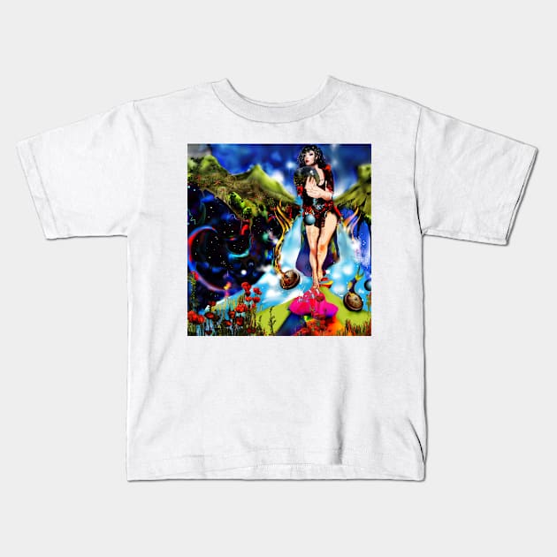 Digital Psychedelic Woman Figure Art. Kids T-Shirt by grantwilson